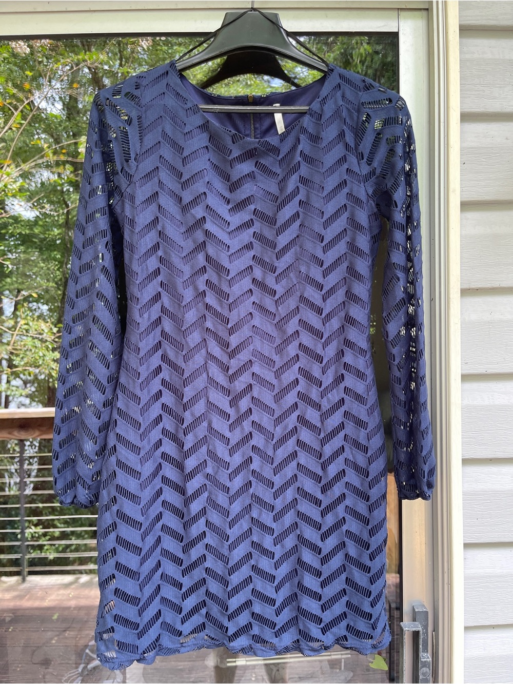 Sage Navy Blue Long Sleeve Lace Shift Dress